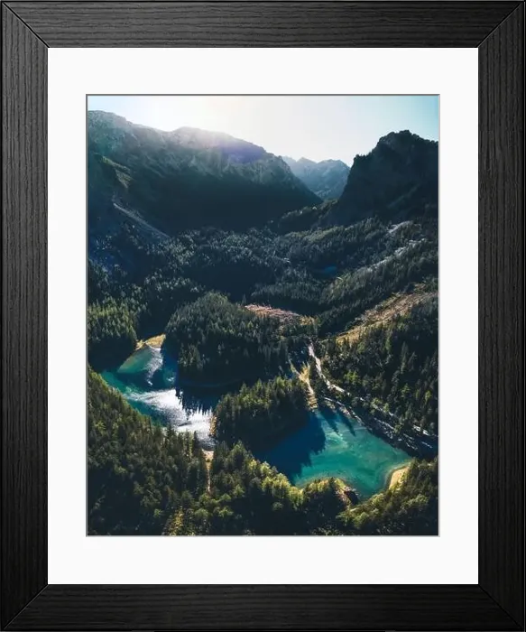Framed Print : A drone shot of an Alpine valley in Austria