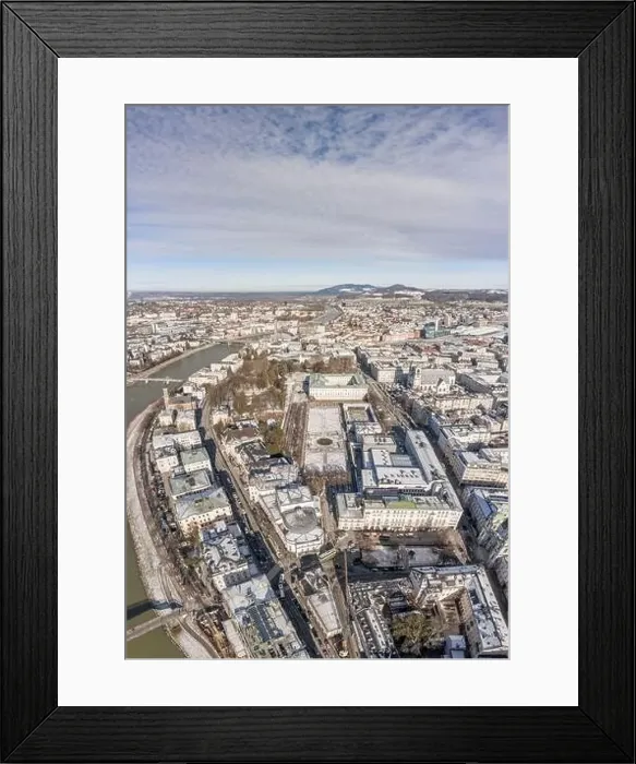 Framed Print : Aerial drone view of snowy Mirabelle Palace in Salzburg downtown center in winter morning Framed Print : Aerial drone view of snowy Mirabelle Palace in Salzburg downtown center in winter morning
