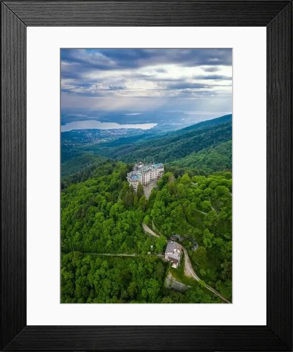 Framed Print : Aerial view of the abandoned Grand Hotel Campo dei Fiori in spring Framed Print : Aerial view of the abandoned Grand Hotel Campo dei Fiori in spring