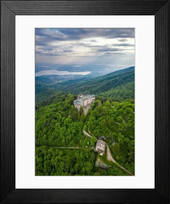Framed Print : Aerial view of the abandoned Grand Hotel Campo dei Fiori in spring Framed Print : Aerial view of the abandoned Grand Hotel Campo dei Fiori in spring