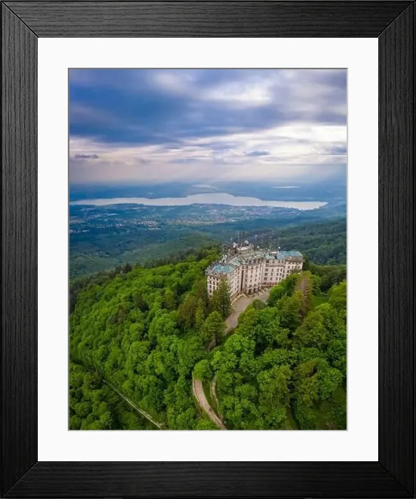 Framed Print : Aerial view of the abandoned Grand Hotel Campo dei Fiori in spring Framed Print : Aerial view of the abandoned Grand Hotel Campo dei Fiori in spring