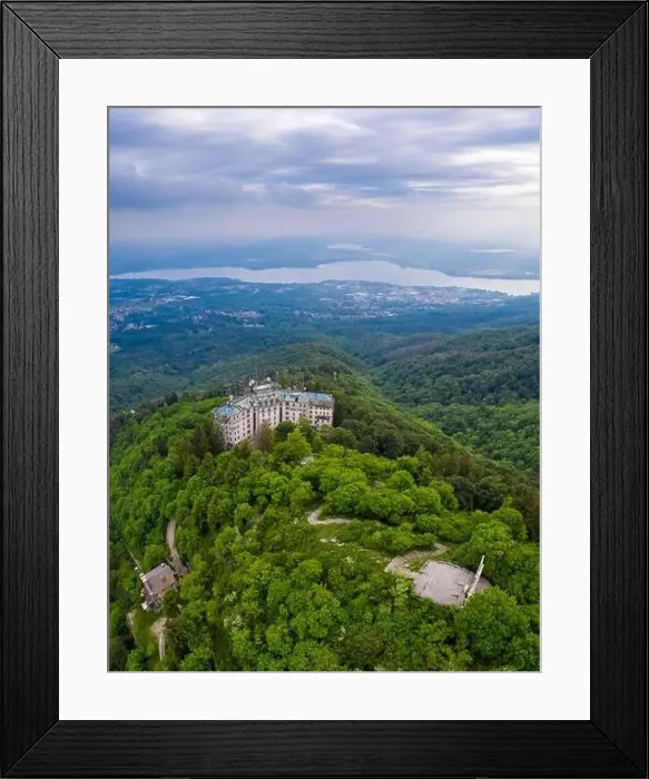 Framed Print : Aerial view of the abandoned Grand Hotel Campo dei Fiori in spring Framed Print : Aerial view of the abandoned Grand Hotel Campo dei Fiori in spring