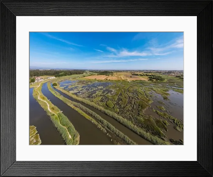 Framed Print : Aerial View of Ribeira do Mourao near the Aveiro Lagoon at Murtosa, Aveiro, Portugal Framed Print : Aerial View of Ribeira do Mourao near the Aveiro Lagoon at Murtosa, Aveiro, Portugal