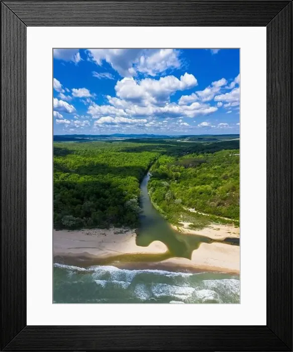 Framed Print : Aerial view of drone to the mouth of the river Kamchia, Bulgaria Framed Print : Aerial view of drone to the mouth of the river Kamchia, Bulgaria