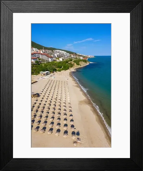 Framed Print : Aerial view of drone to the sea resort Saint Vlas on the Bulgarian Blak Sea coast