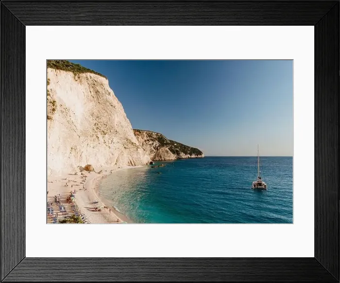 Framed Print : Yacht and Tropic Island. summer mediterranean landscape