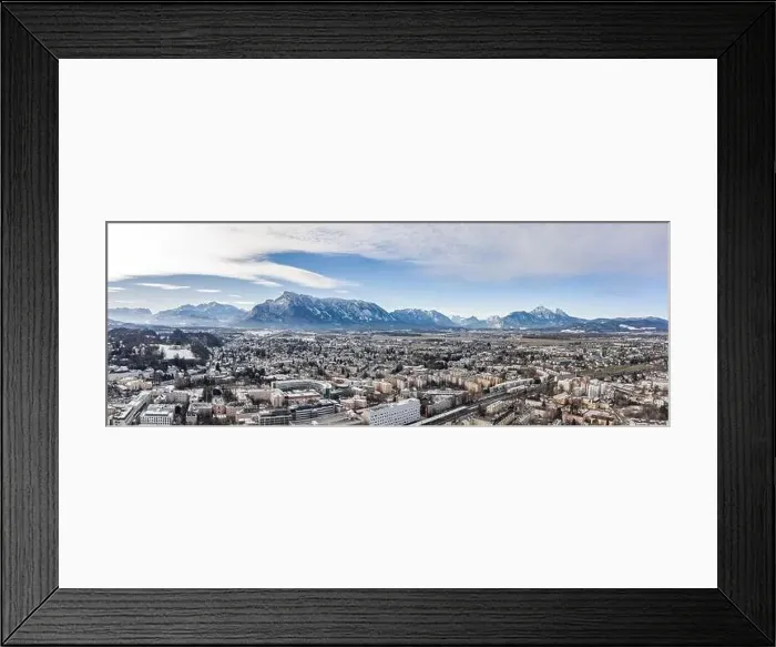 Framed Print : Panoramic aerial drone shot view of Salzburg aiglhof station with view of eastern bavarian alps mountain Framed Print : Panoramic aerial drone shot view of Salzburg aiglhof station with view of eastern bavarian alps mountain