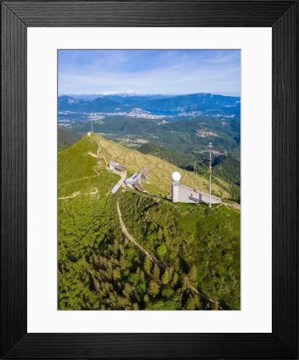 Framed Print : Aerial view from the top of Monte Lema towards Lugano Lake and Ticino district Framed Print : Aerial view from the top of Monte Lema towards Lugano Lake and Ticino district