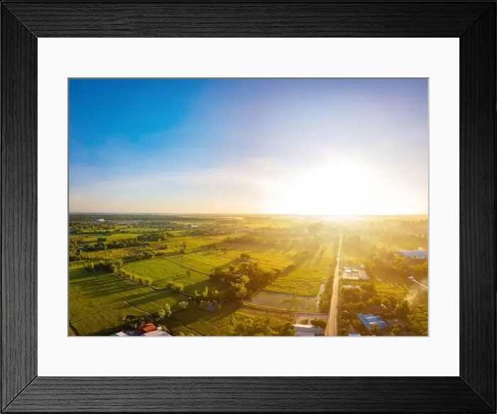 Framed Print : Aerial view of landscape countryside with beautiful sunrise background Framed Print : Aerial view of landscape countryside with beautiful sunrise background