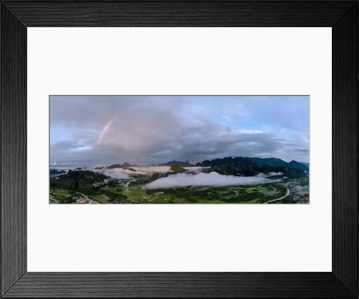 Framed Print : A panorama of a rainbow as dawn breaks over the mountains of Vang Vieng, Laos, Indochina, Southeast Asia, Asia Framed Print : A panorama of a rainbow as dawn breaks over the mountains of Vang Vieng, Laos, Indochina, Southeast Asia, Asia