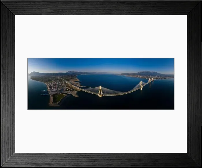 Framed Print : Wide panorama of world famous cable suspension bridge of Rio - Antirio Harilaos Trikoupis Framed Print : Wide panorama of world famous cable suspension bridge of Rio - Antirio Harilaos Trikoupis