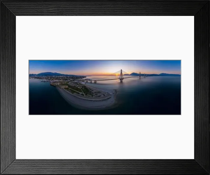 Framed Print : Wide panorama of world famous cable suspension bridge of Rio - Antirio Harilaos Trikoupis