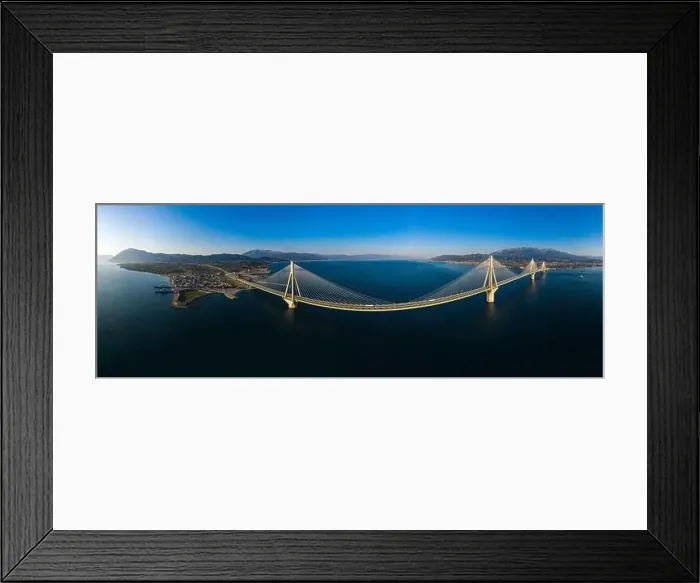Framed Print : Wide panorama of world famous cable suspension bridge of Rio - Antirio Harilaos Trikoupis, Patras Framed Print : Wide panorama of world famous cable suspension bridge of Rio - Antirio Harilaos Trikoupis, Patras
