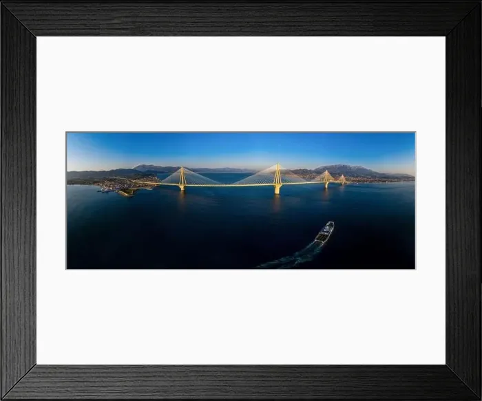 Framed Print : Wide panorama of world famous cable suspension bridge of Rio - Antirio Harilaos Trikoupis Framed Print : Wide panorama of world famous cable suspension bridge of Rio - Antirio Harilaos Trikoupis