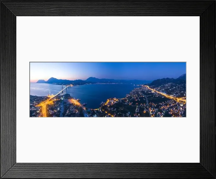 Framed Print : Night evening panorama of world famous Rio - Antirio bridge and Patras city Framed Print : Night evening panorama of world famous Rio - Antirio bridge and Patras city