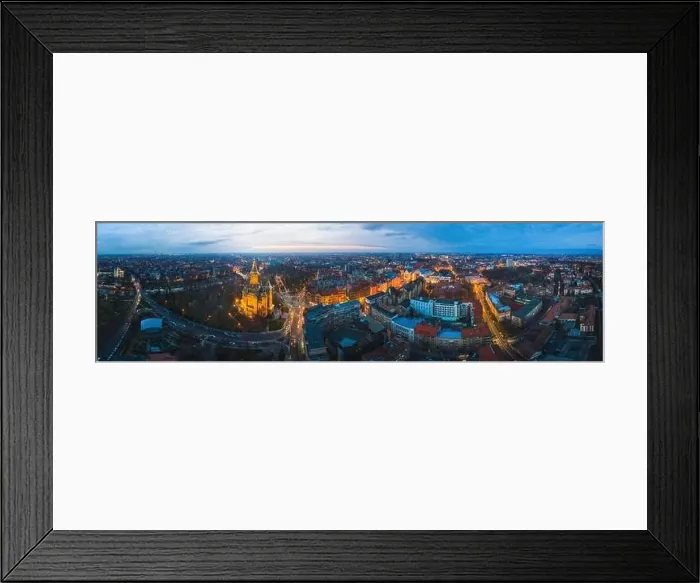 Framed Print : Wide panorama of Timisoara city, Romania. Cityscape of Timisoara at twilight time Framed Print : Wide panorama of Timisoara city, Romania. Cityscape of Timisoara at twilight time