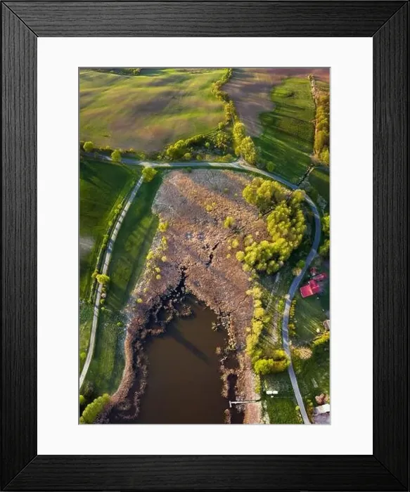 Framed Print : Brajnickie Lake in sunset light from drone, Poland, Mazury Framed Print : Brajnickie Lake in sunset light from drone, Poland, Mazury