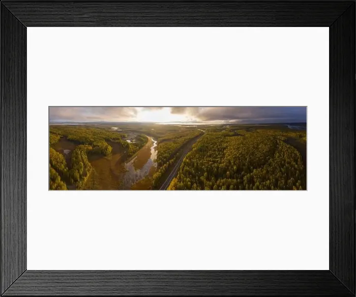 Framed Print : Alaska Route 3 aka George Parks Highway and Alaska landscape aerial view in fall with the morning sun light Framed Print : Alaska Route 3 aka George Parks Highway and Alaska landscape aerial view in fall with the morning sun light