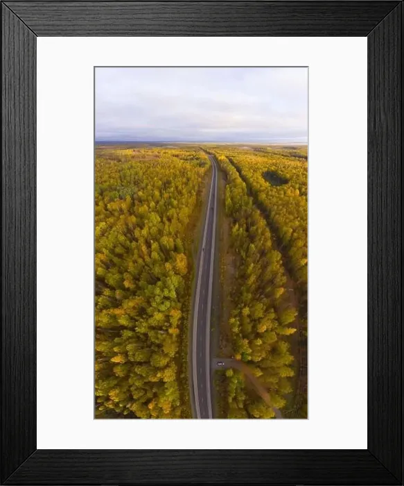 Framed Print : Alaska Route 3 aka George Parks Highway and Alaska landscape aerial view in fall with the morning sun light Framed Print : Alaska Route 3 aka George Parks Highway and Alaska landscape aerial view in fall with the morning sun light