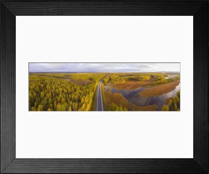 Framed Print : Alaska Route 3 aka George Parks Highway and Alaska landscape aerial view in fall with the morning sun light Framed Print : Alaska Route 3 aka George Parks Highway and Alaska landscape aerial view in fall with the morning sun light