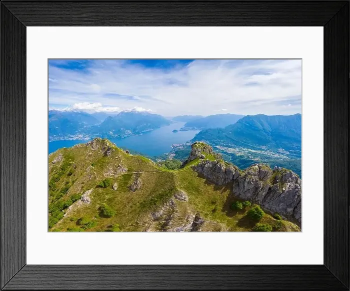 Framed Print : Aerial view of Lake Como and Tremezzina from the top of Mount Grona over Menaggio Framed Print : Aerial view of Lake Como and Tremezzina from the top of Mount Grona over Menaggio