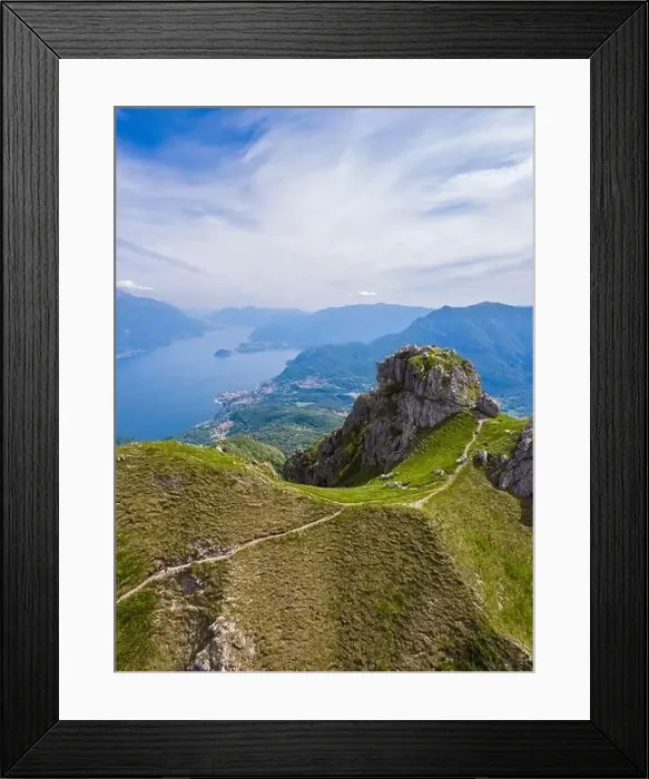 Framed Print : Aerial view of Lake Como and Tremezzina from the top of Mount Grona over Menaggio Framed Print : Aerial view of Lake Como and Tremezzina from the top of Mount Grona over Menaggio