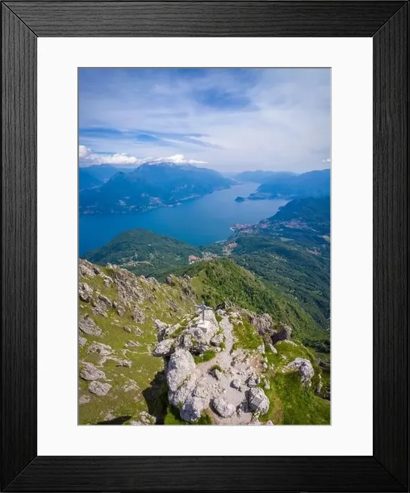 Framed Print : Aerial view of Lake Como and Tremezzina from the top of Mount Grona over Menaggio Framed Print : Aerial view of Lake Como and Tremezzina from the top of Mount Grona over Menaggio