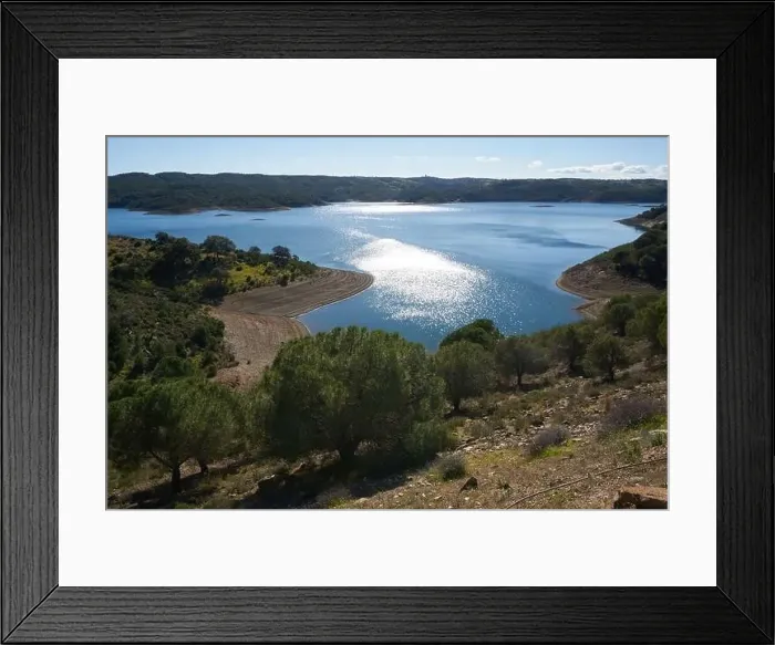 Framed Print : Aerial drone view of Barragem de Odeleite Dam reservoir in Alentejo, Portugal Framed Print : Aerial drone view of Barragem de Odeleite Dam reservoir in Alentejo, Portugal
