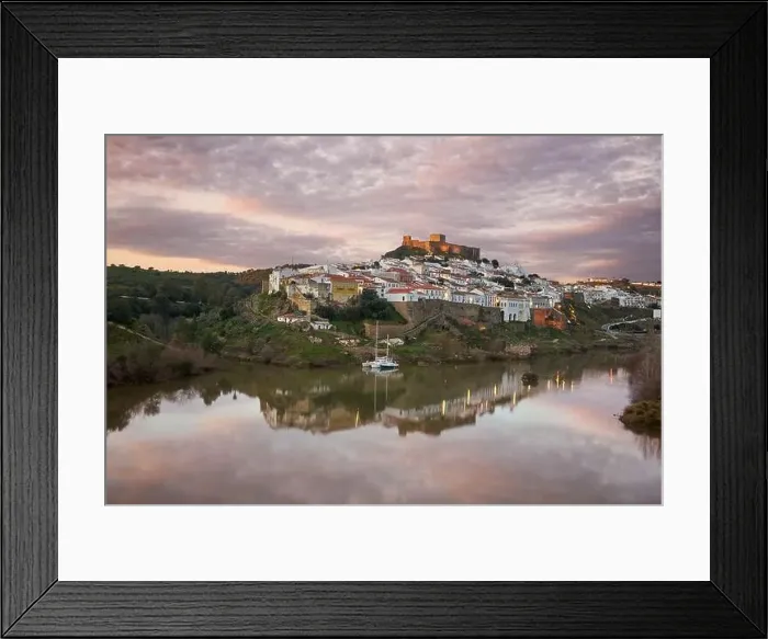 Framed Print : Mertola city view at sunset with Guadiana river in Alentejo, Portugal Framed Print : Mertola city view at sunset with Guadiana river in Alentejo, Portugal