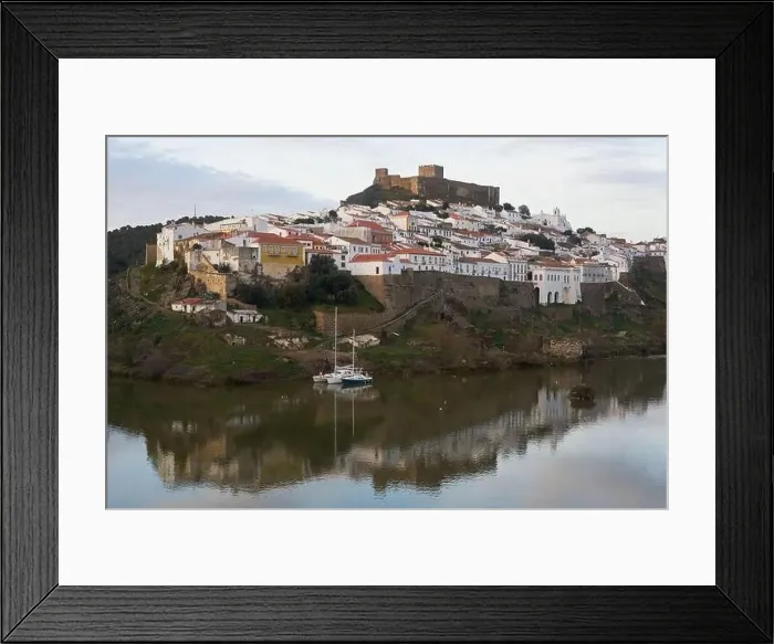 Framed Print : Mertola city view at sunset with Guadiana river in Alentejo, Portugal Framed Print : Mertola city view at sunset with Guadiana river in Alentejo, Portugal