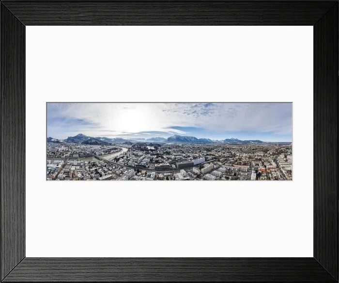 Framed Print : Panoramic aerial drone shot view of Salzburg aiglhof station with view of eastern bavarian alps mountain Framed Print : Panoramic aerial drone shot view of Salzburg aiglhof station with view of eastern bavarian alps mountain
