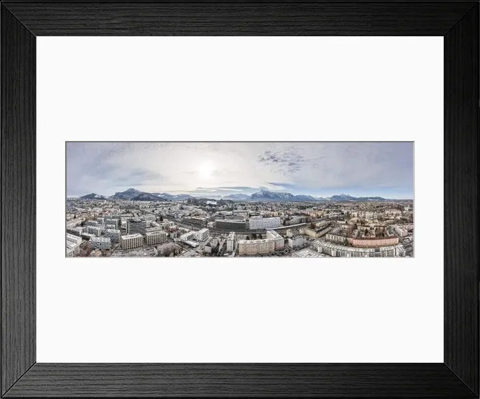 Framed Print : Panoramic aerial drone shot view of Salzburg aiglhof station with view of eastern bavarian alps mountain Framed Print : Panoramic aerial drone shot view of Salzburg aiglhof station with view of eastern bavarian alps mountain