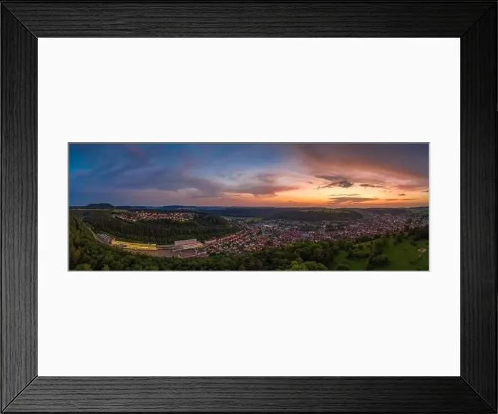 Framed Print : Beautiful sunset view over the recreation area of the Schwaebische Alb and it's city Albstadt Framed Print : Beautiful sunset view over the recreation area of the Schwaebische Alb and it's city Albstadt