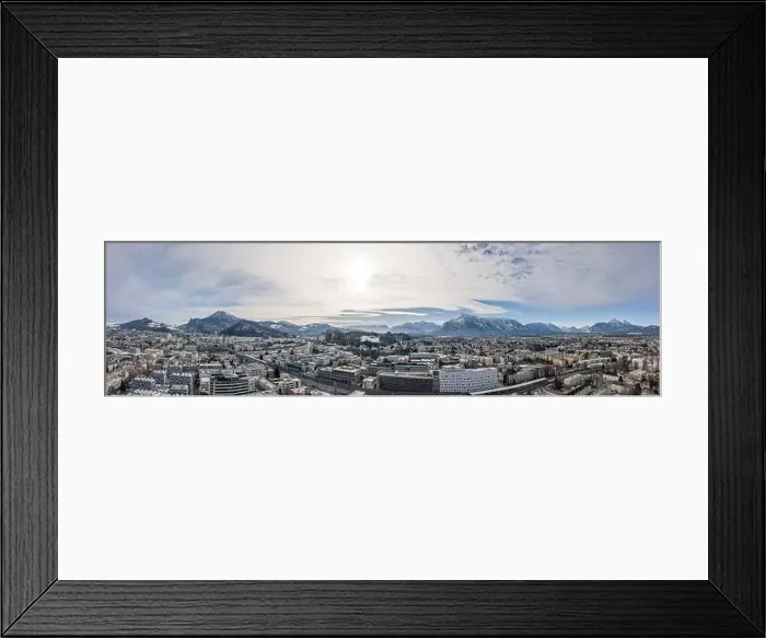 Framed Print : Panoramic aerial drone shot view of Salzburg aiglhof station with view of eastern bavarian alps mountain Framed Print : Panoramic aerial drone shot view of Salzburg aiglhof station with view of eastern bavarian alps mountain