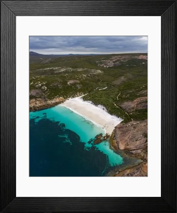 Framed Print : Aerial view of Little Hellfire Bay in Cape Le Grand National Park, Esperance, Western Australia Framed Print : Aerial view of Little Hellfire Bay in Cape Le Grand National Park, Esperance, Western Australia