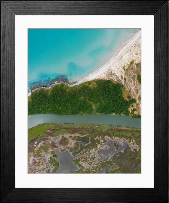 Framed Print : Aerial view of a river around the sea coast Framed Print : Aerial view of a river around the sea coast