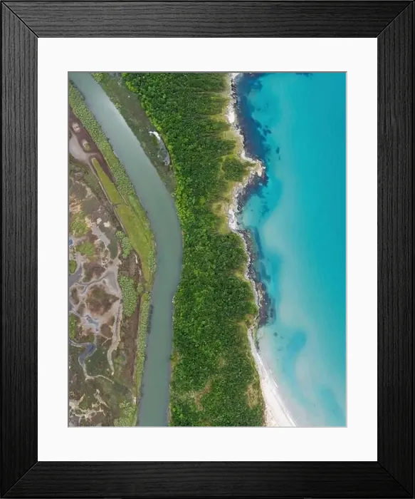 Framed Print : Aerial view of a river around the sea coast