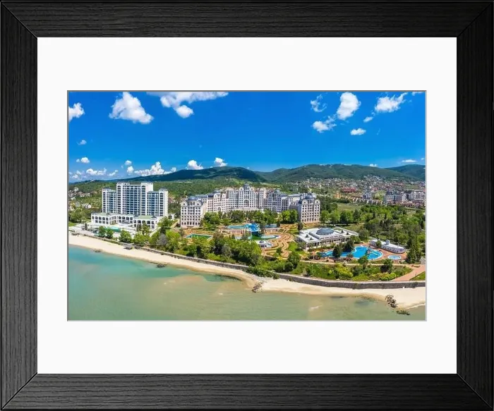 Framed Print : Aerial view of drone to the sea resort Sunny Beach on the Bulgarian Blak Sea coast Framed Print : Aerial view of drone to the sea resort Sunny Beach on the Bulgarian Blak Sea coast