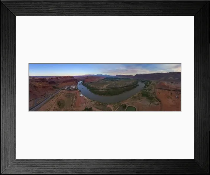 Framed Print : Aerial view of Colorado River and La Sal Mountains panorama at sunset near Arches National Park in Moab, Utah, USA Framed Print : Aerial view of Colorado River and La Sal Mountains panorama at sunset near Arches National Park in Moab, Utah, USA