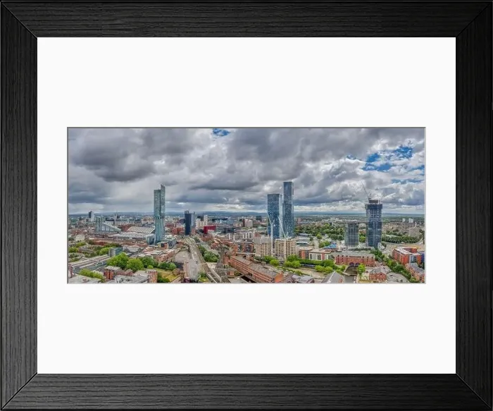 Framed Print : Panoramic drone photo of Deansgate Square Manchester England Framed Print : Panoramic drone photo of Deansgate Square Manchester England