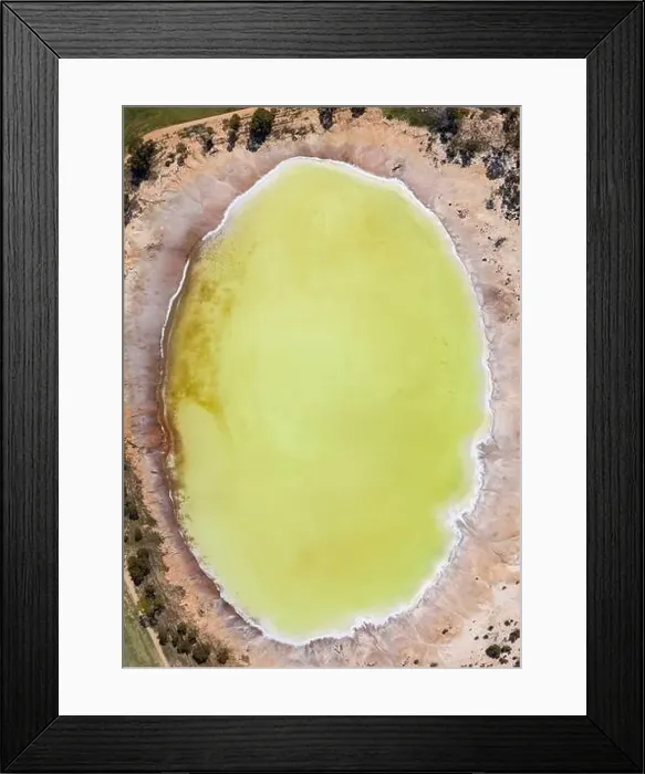 Framed Print : Aerial view of the beautiful yellow salt lake known as Statues lake located next to highway 40 in the wheatbelt region Framed Print : Aerial view of the beautiful yellow salt lake known as Statues lake located next to highway 40 in the wheatbelt region