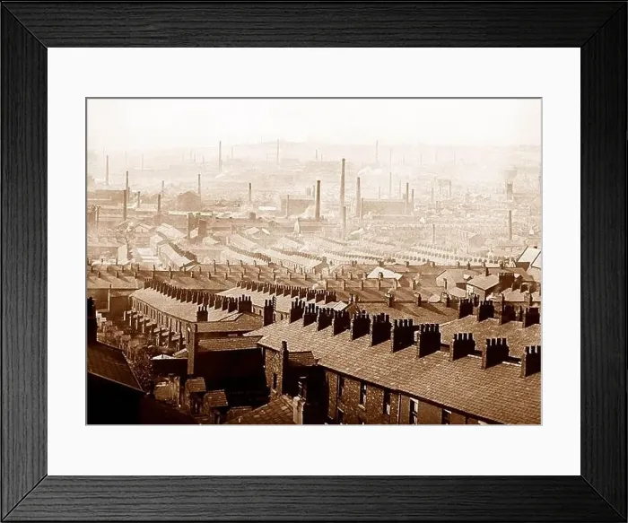 Framed Print : A northern mill town in England, early 1900s Framed Print : A northern mill town in England, early 1900s