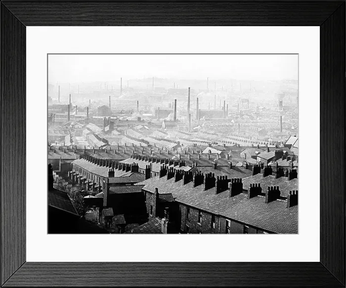 Framed Print : A northern mill town in England, early 1900s Framed Print : A northern mill town in England, early 1900s