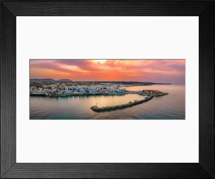 Framed Print : The harbor of the famous resort Chersonissos at sunset, Crete, Greece Framed Print : The harbor of the famous resort Chersonissos at sunset, Crete, Greece