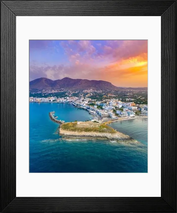 Framed Print : The harbor of the famous resort Chersonissos at sunset, Crete, Greece Framed Print : The harbor of the famous resort Chersonissos at sunset, Crete, Greece