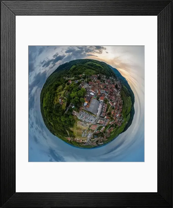 Framed Print : Abstract image of a small planet. Taken from the drone. Circular panorama. France Framed Print : Abstract image of a small planet. Taken from the drone. Circular panorama. France
