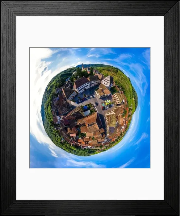 Framed Print : Abstract image of a small planet. Taken from the drone. Circular panorama. France Framed Print : Abstract image of a small planet. Taken from the drone. Circular panorama. France