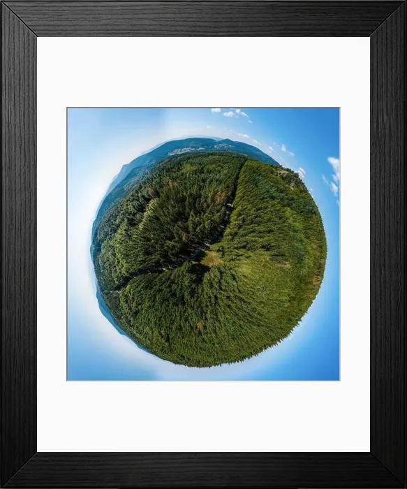 Framed Print : Abstract image of a small planet. Taken from the drone. Circular panorama. France Framed Print : Abstract image of a small planet. Taken from the drone. Circular panorama. France