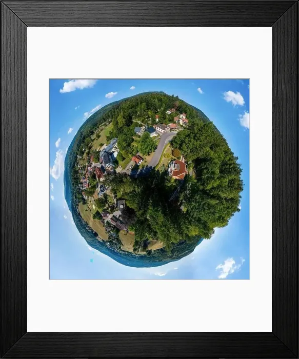 Framed Print : Abstract image of a small planet. Taken from the drone. Circular panorama. France Framed Print : Abstract image of a small planet. Taken from the drone. Circular panorama. France
