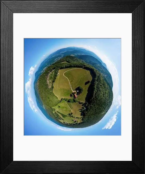 Framed Print : Abstract image of a small planet. Taken from the drone. Circular panorama. France Framed Print : Abstract image of a small planet. Taken from the drone. Circular panorama. France